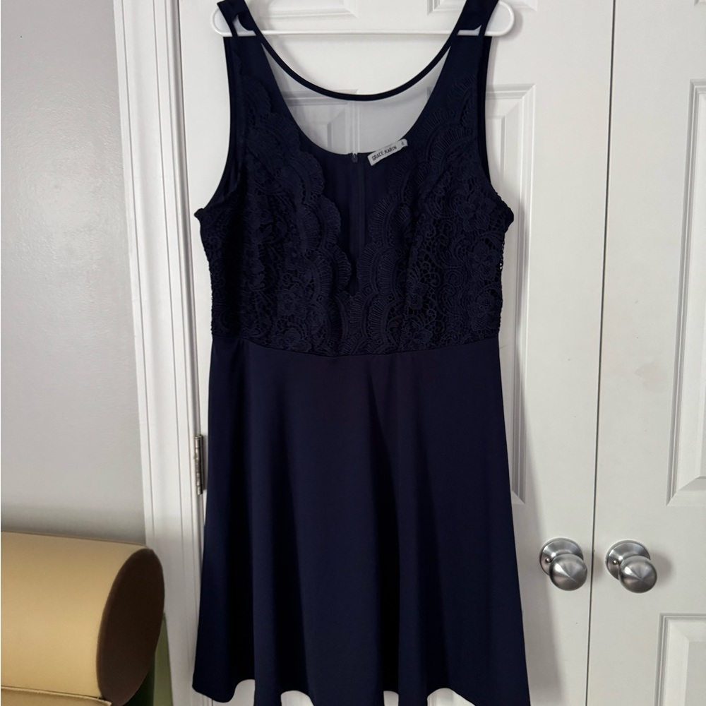 Grace Karin Blue Sleeveless Scoop Neck Mini Dress